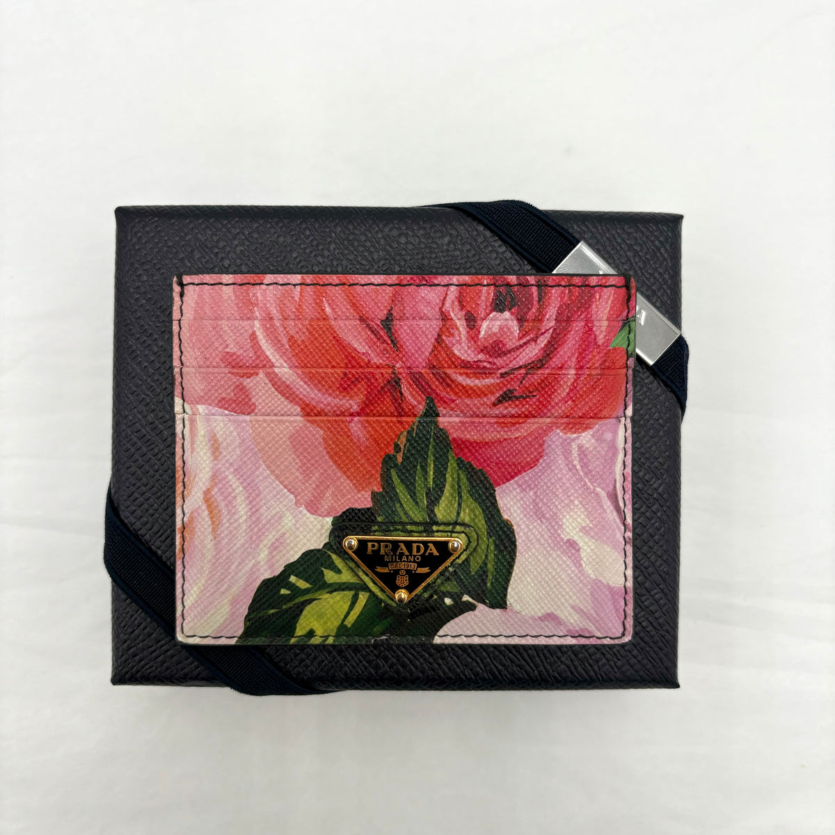 NIB Prada Floral Saffiano Leather Cardholder