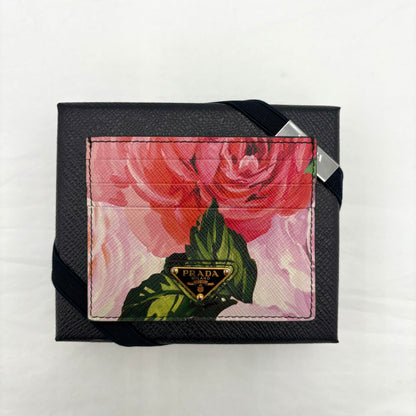 NIB Prada Floral Saffiano Leather Cardholder