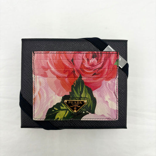 NIB Prada Floral Saffiano Leather Cardholder
