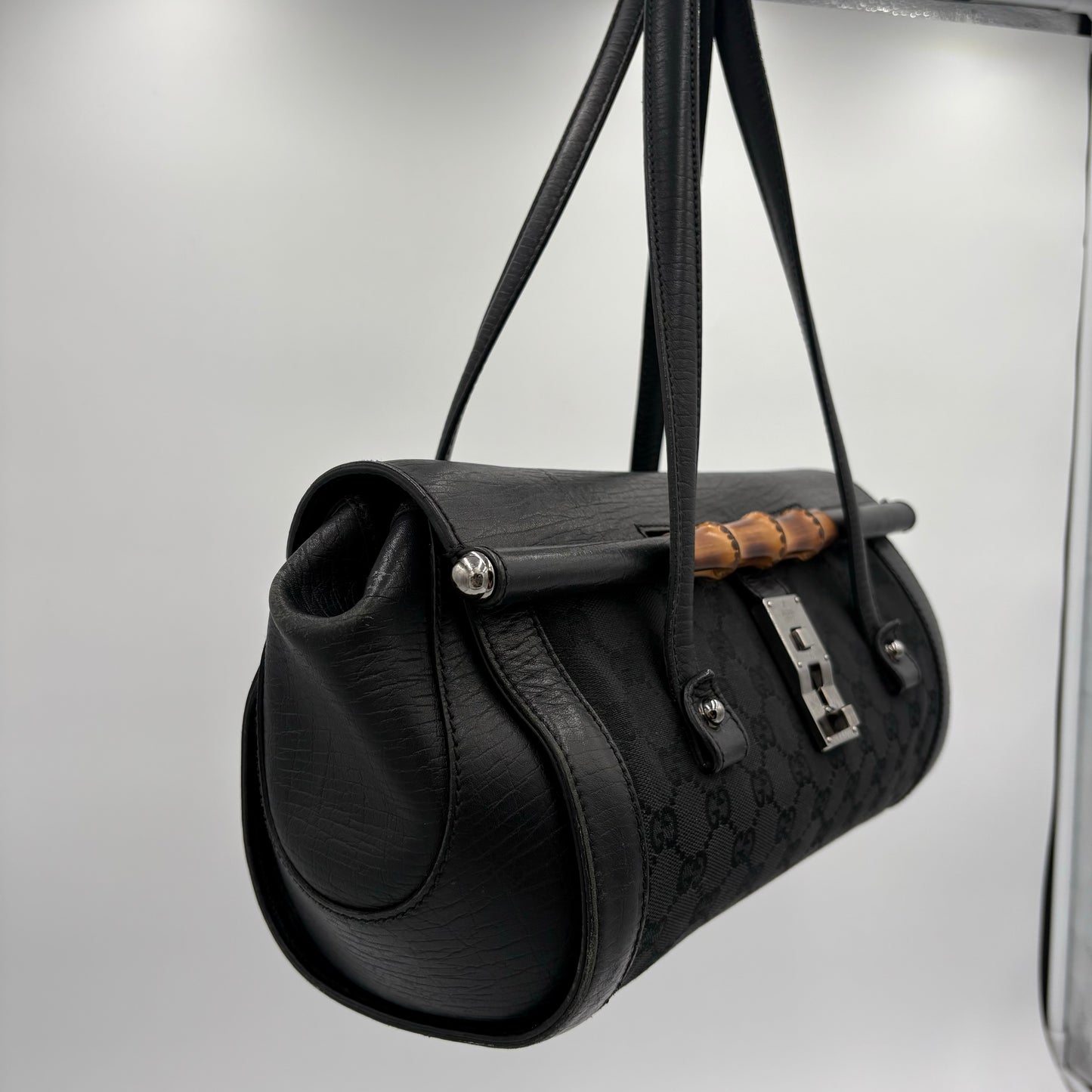 Gucci GG Bamboo Leather/Canvas Bullet Bag