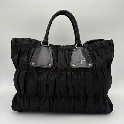 Prada Black Gathered Nylon Gaufre Tote