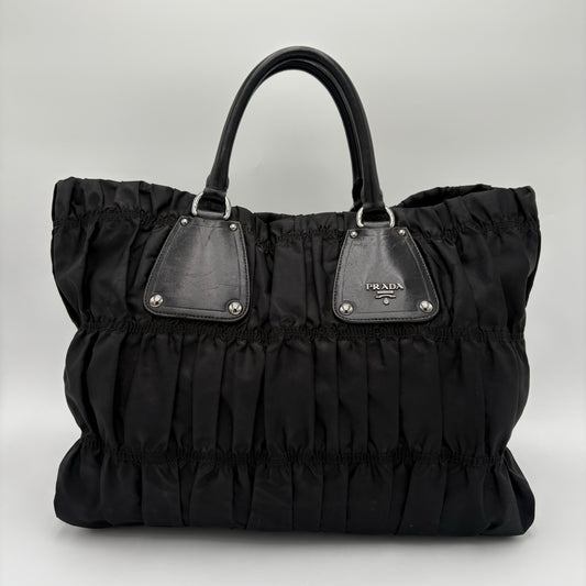 Prada Black Gathered Nylon Gaufre Tote