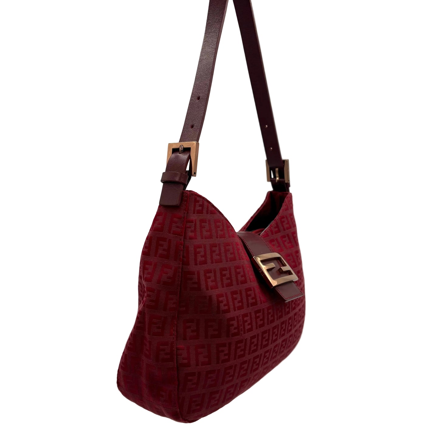 Vintage Fendi Red Zucchino Canvas Shoulder Bag