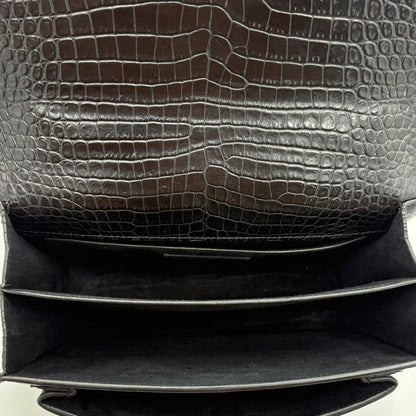 Saint Laurent Sunset Medium Croc-Embossed Crossbody Bag