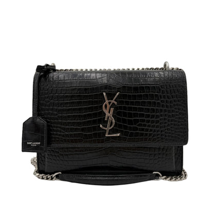 Saint Laurent Sunset Medium Croc-Embossed Crossbody Bag