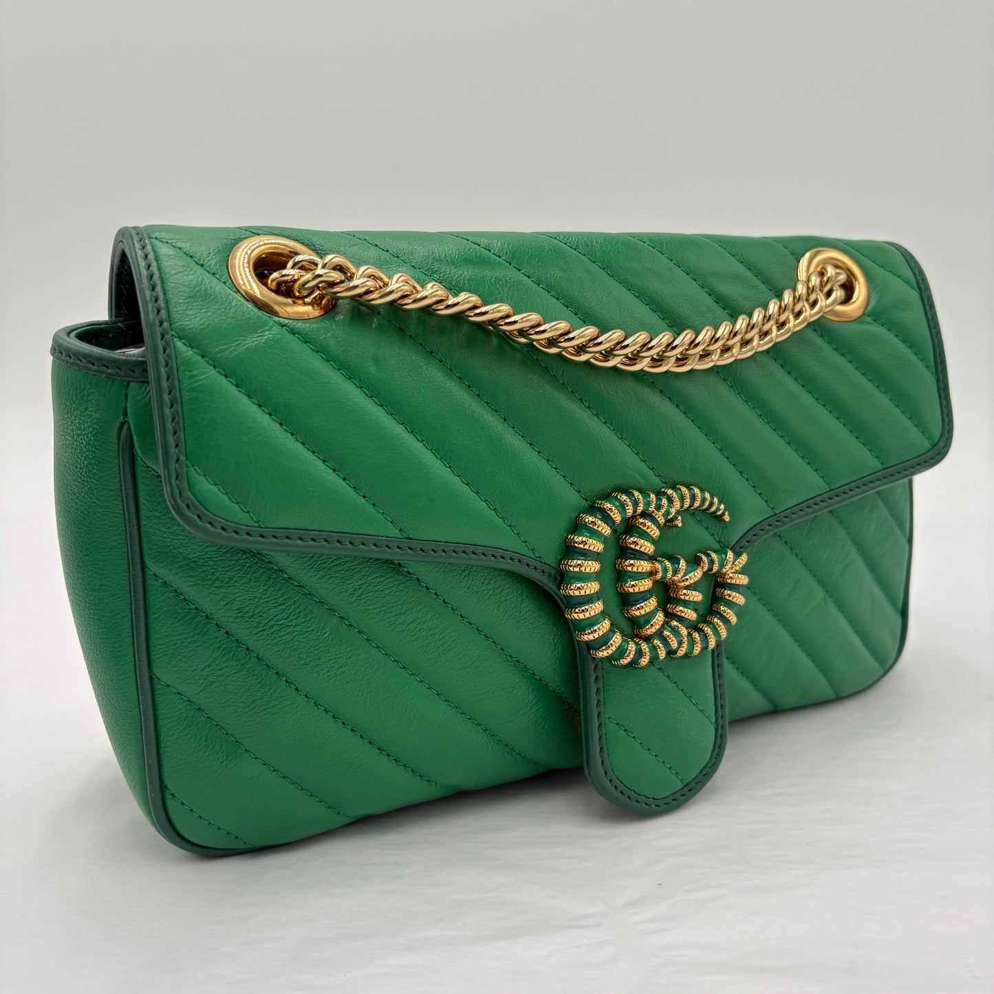 Gucci Diagonal Quilted Enamel Flap