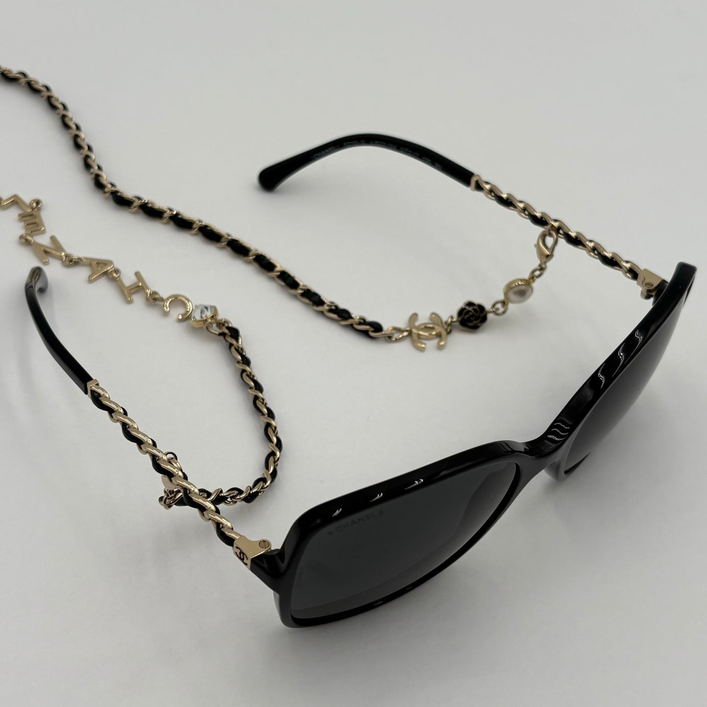 Chanel Chain & Leather Chain Oversize Sunglasses