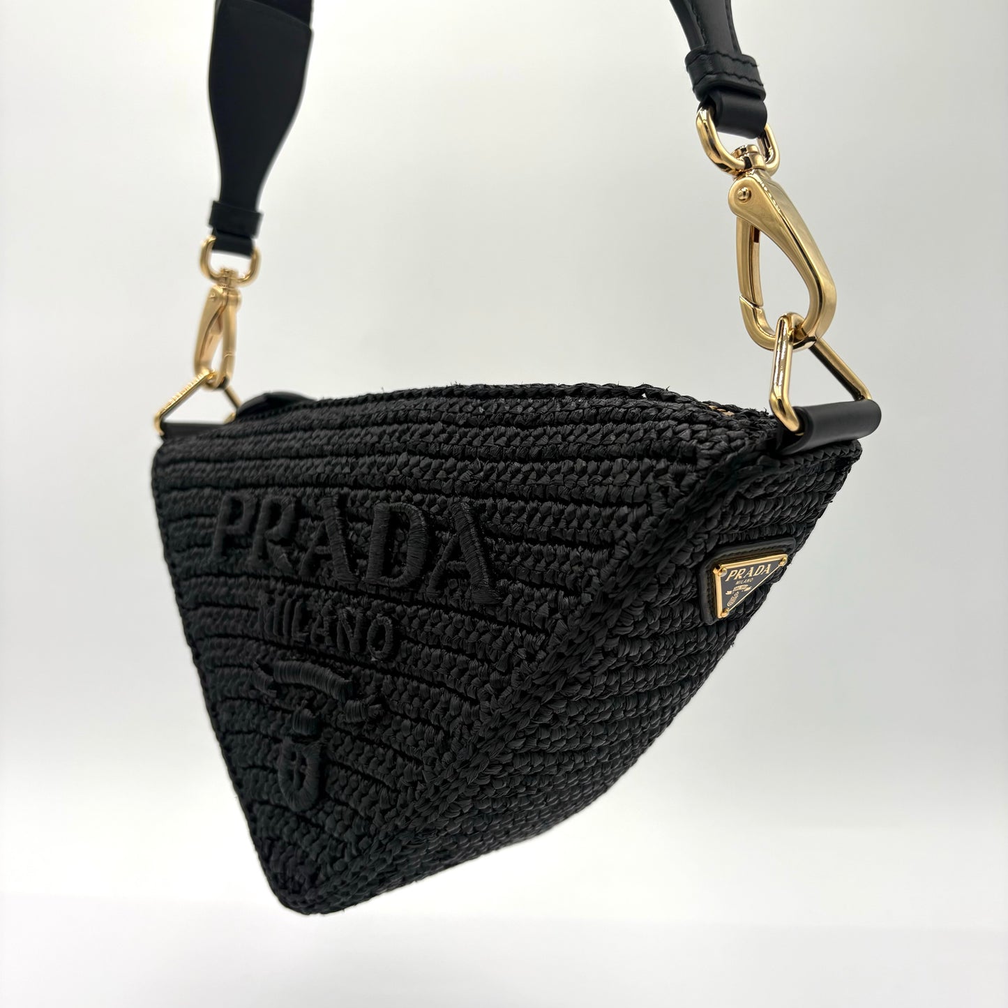 Prada Triangle Crochet Shoulder Bag Black