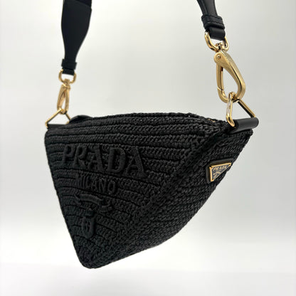 Prada Triangle Crochet Shoulder Bag Black