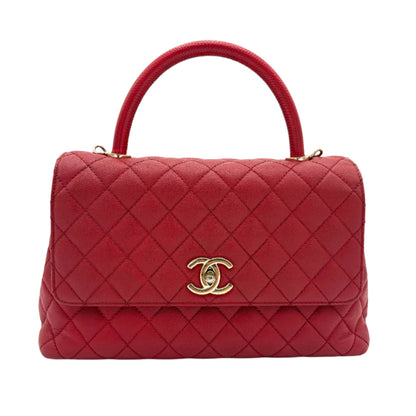 Chanel Coco Top Handle Small Lizard Trim Flap Bag