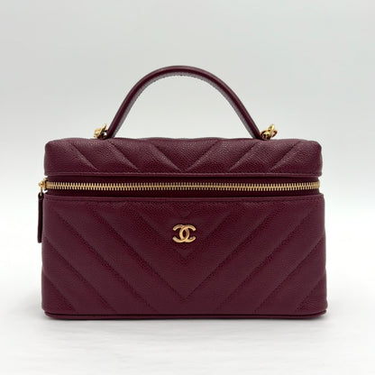 2026 Chanel Caviar Quilted Top Handle Slim Vanity With Chain