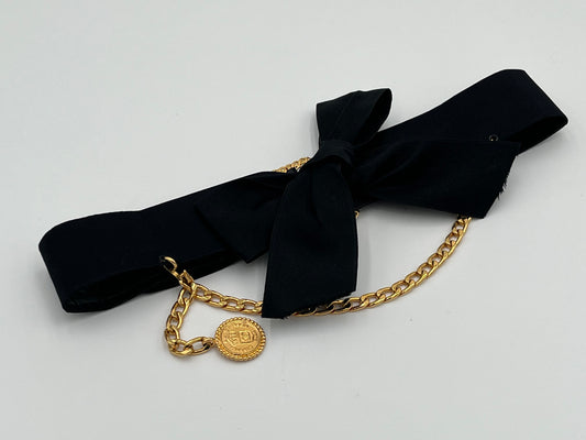 Vintage Chanel Satin Bow Belt w/Chain