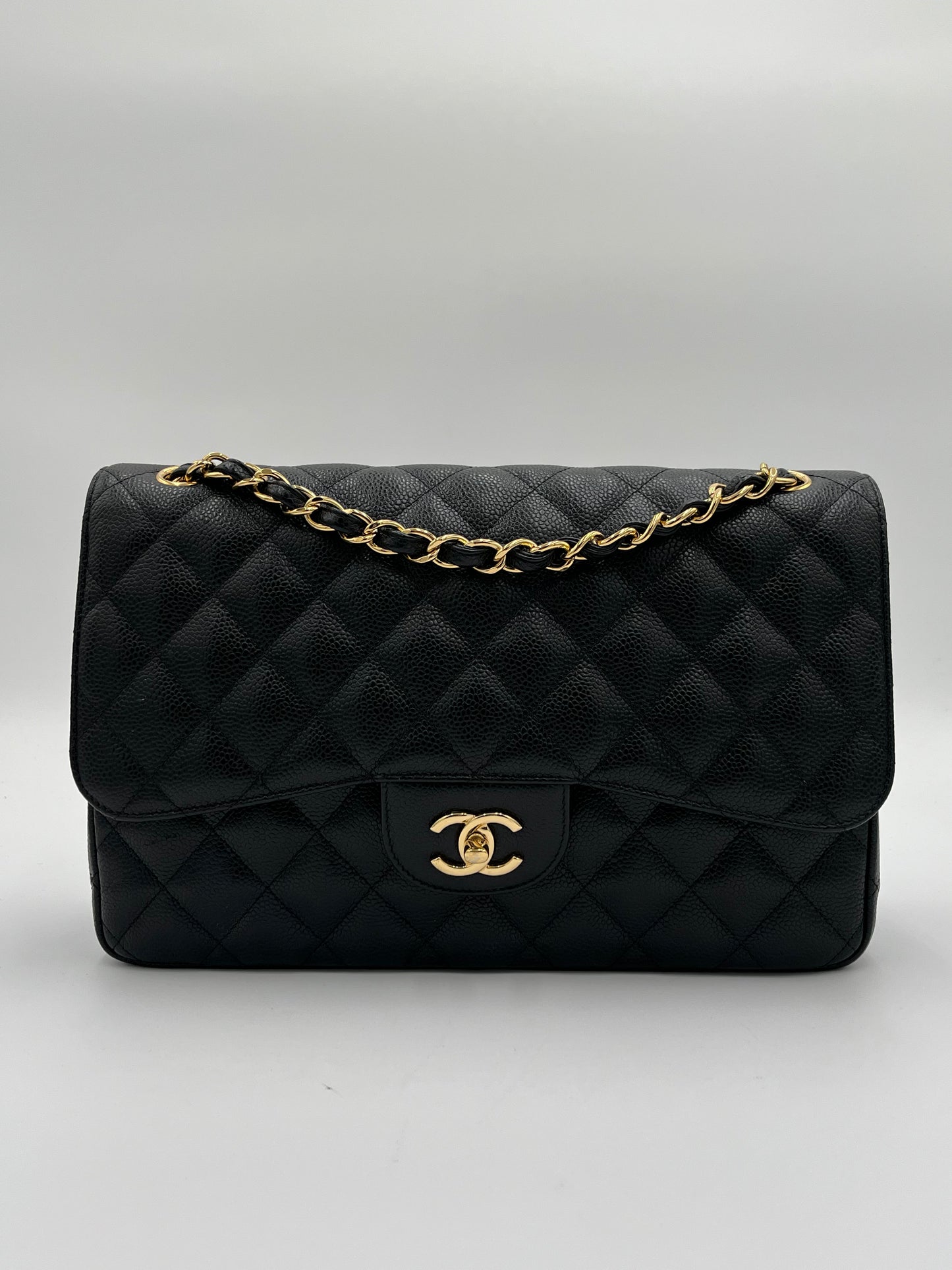 2018 Chanel Double Flap Bag-Black Caviar : Jumbo