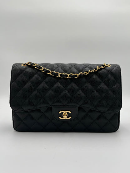 2018 Chanel Double Flap Bag-Black Caviar : Jumbo