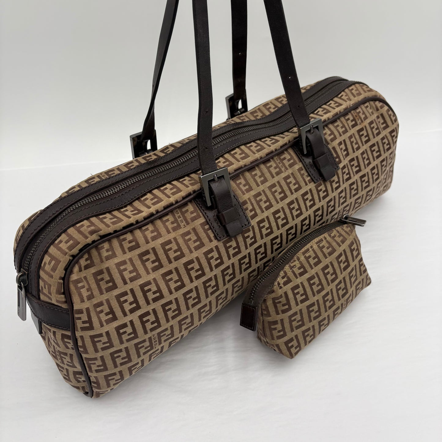 Vintage Fendi Zucchino Shoulder Bag & Coin