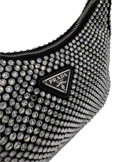 Prada Re-Edition 2005 Crystal Black Silk Crossbody