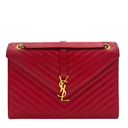 Saint Laurent Large Envelope Satchel Matelasse Chevron Leather: Red