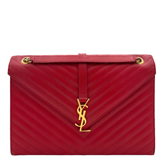 Saint Laurent Large Envelope Satchel Matelasse Chevron Leather: Red