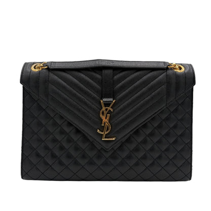 Saint Laurent Envelope Triquilt Large Shoulder Bag in Grained Leather