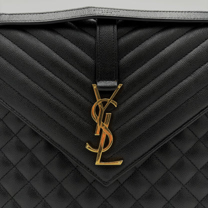 Saint Laurent Envelope Triquilt Large Shoulder Bag in Grained Leather