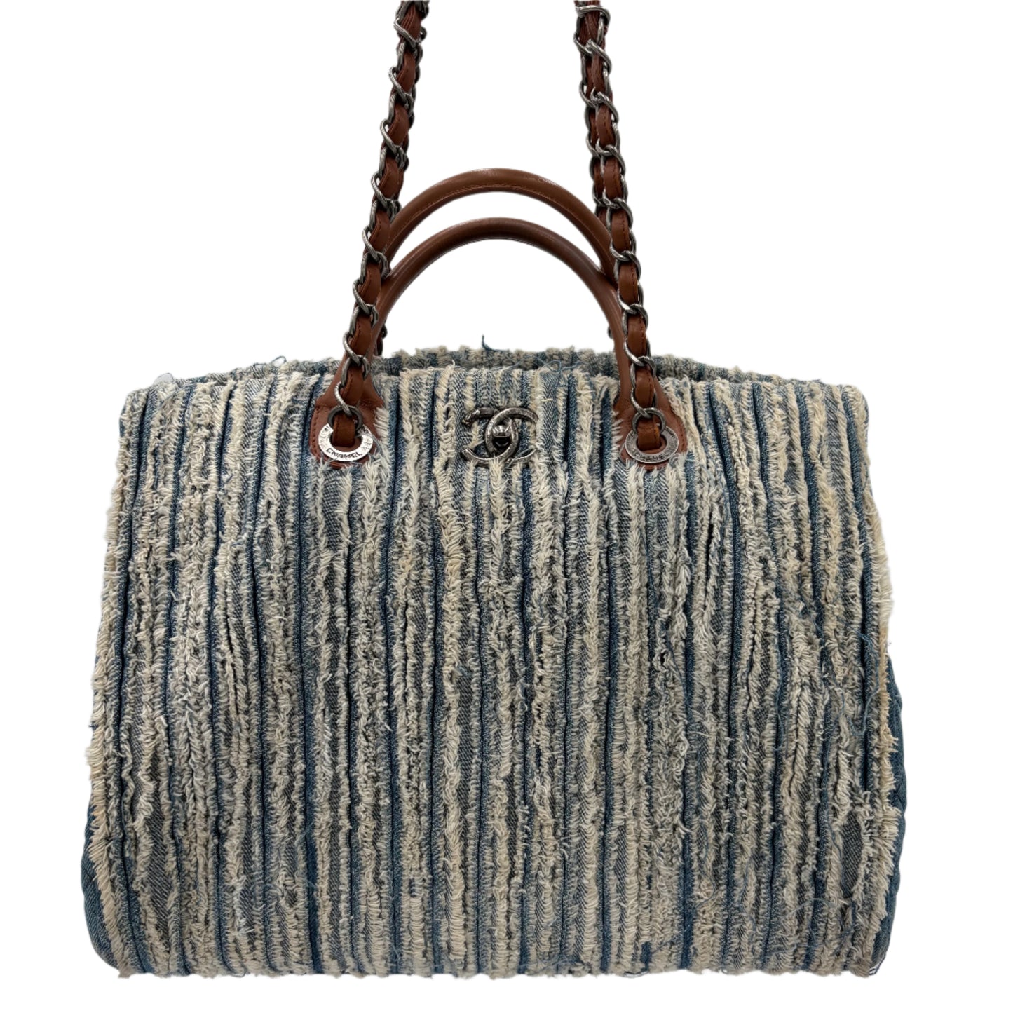 2014 Chanel Denim Fringe Large Tote Bag