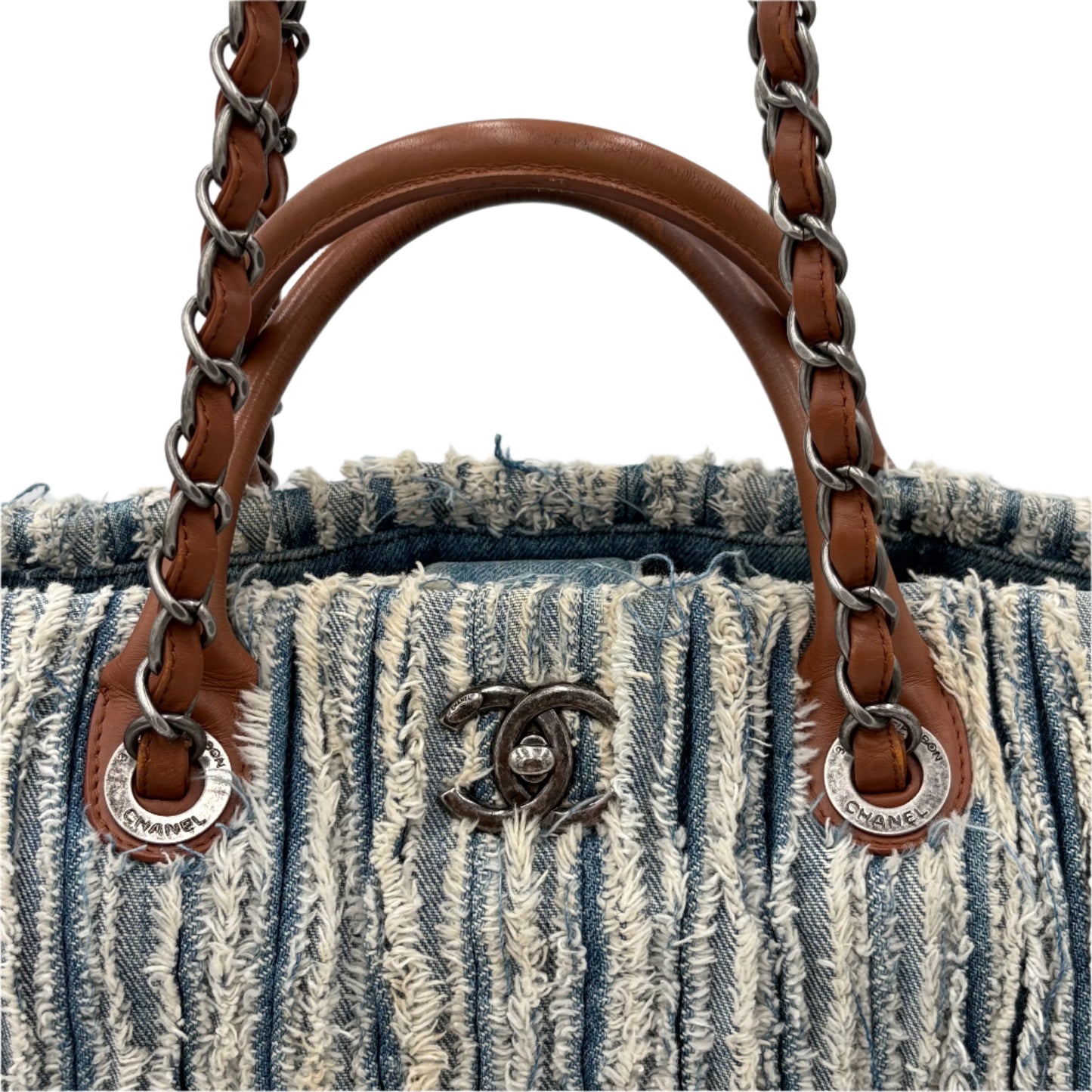 2014 Chanel Denim Fringe Large Tote Bag