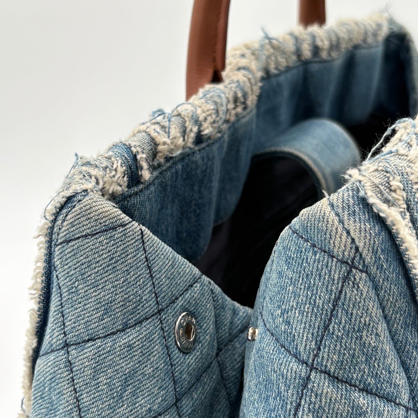 2014 Chanel Denim Fringe Large Tote Bag