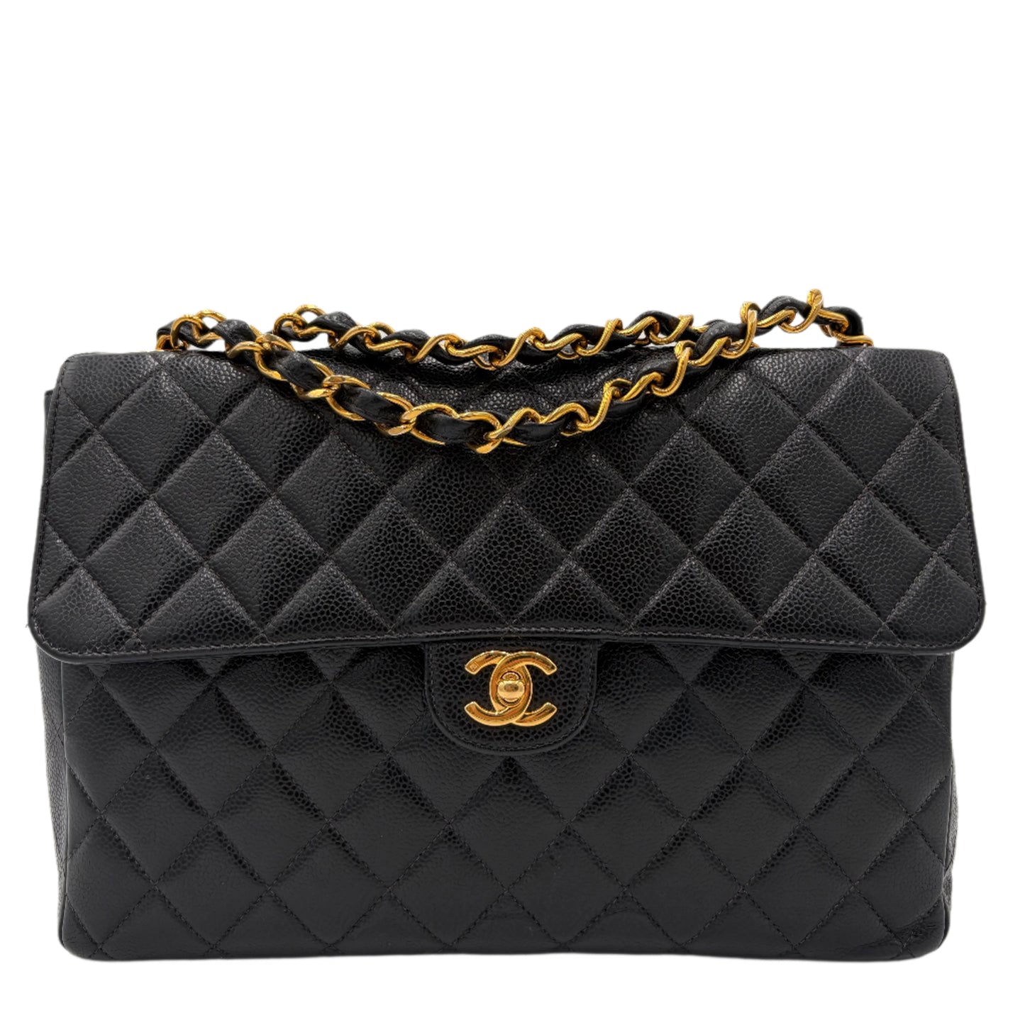 2002 Chanel Caviar Flap Bag-Black : Jumbo