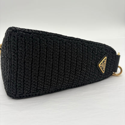 Prada Triangle Crochet Shoulder Bag Black