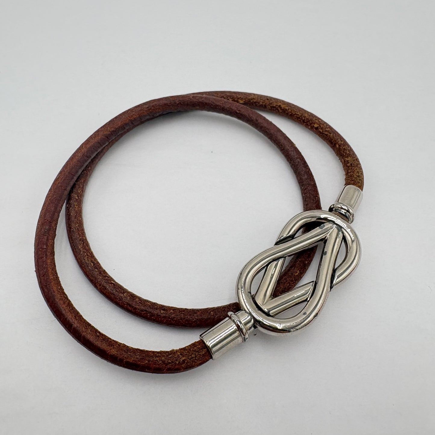 Hermes Leather Atame Double Wrap Bracelet