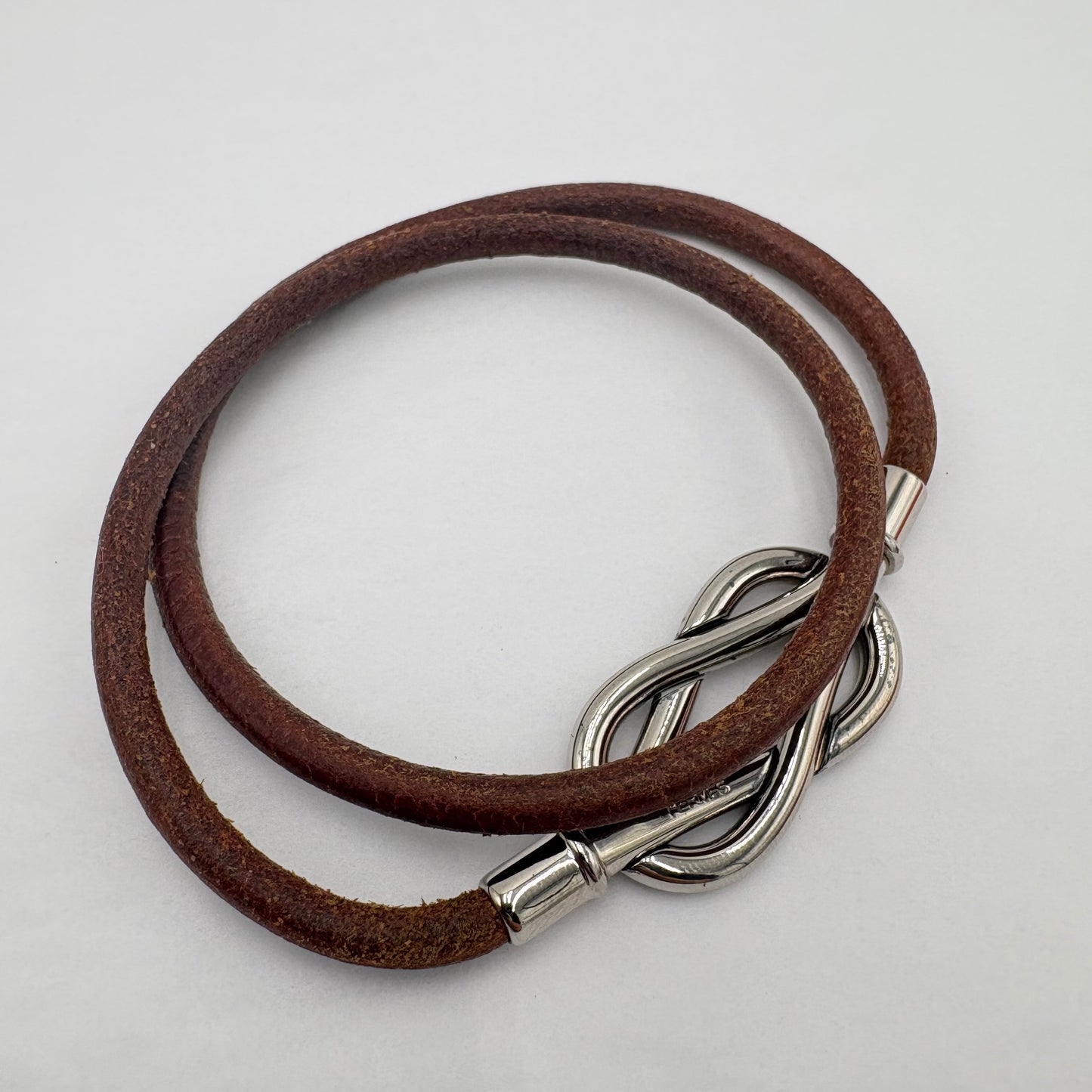 Hermes Leather Atame Double Wrap Bracelet