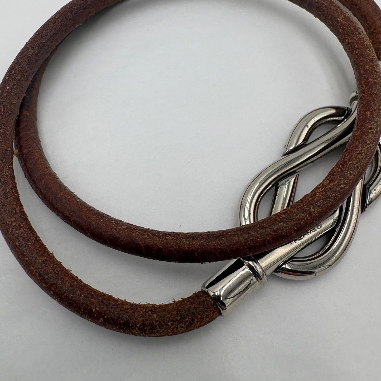 Hermes Leather Atame Double Wrap Bracelet