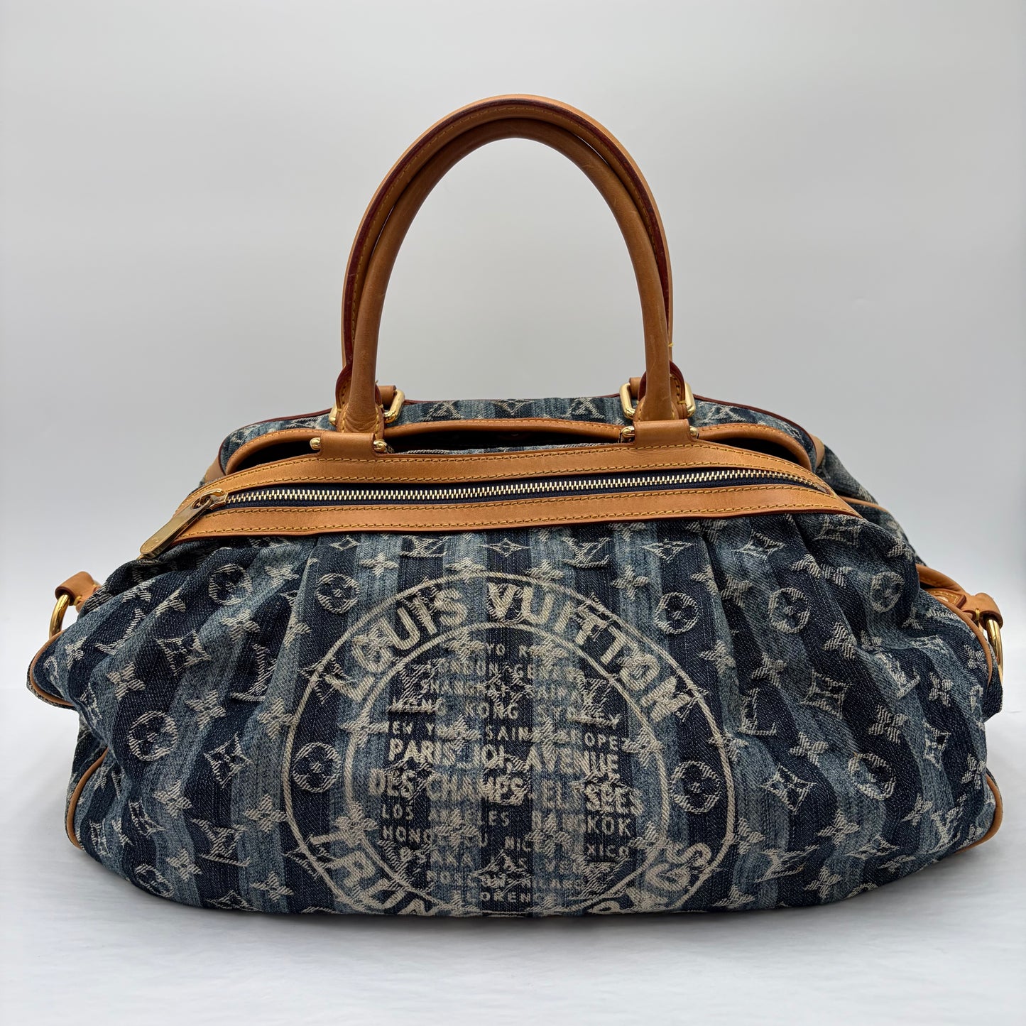 2006 Louis Vuitton Denim Porte Epaule Raye Bag GM