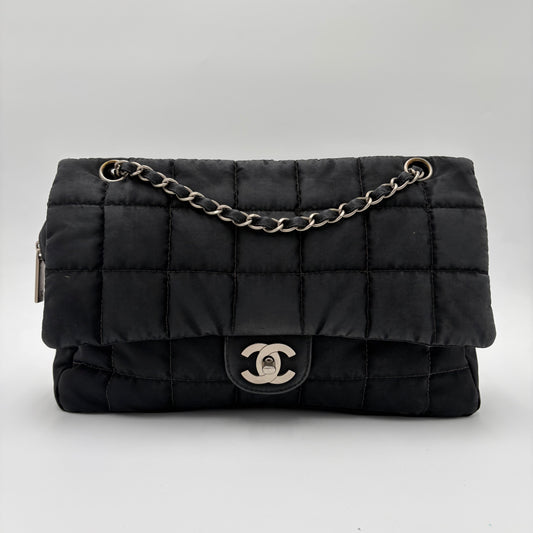 2002 Chanel Nylon Chocolate Bar Zip Flap Bag