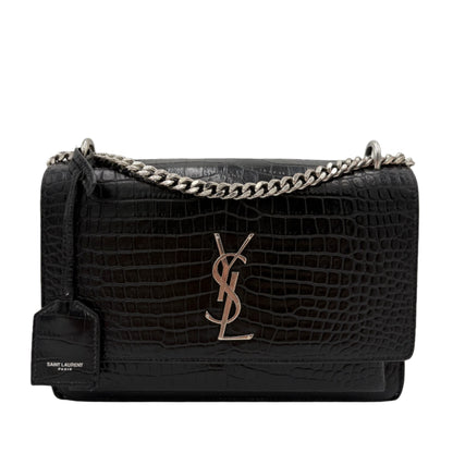 Saint Laurent Sunset Medium Croc-Embossed Crossbody Bag