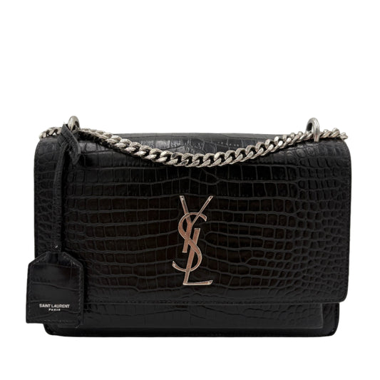 Saint Laurent Sunset Medium Croc-Embossed Crossbody Bag