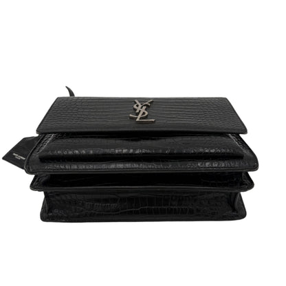 Saint Laurent Sunset Medium Croc-Embossed Crossbody Bag