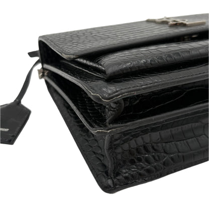Saint Laurent Sunset Medium Croc-Embossed Crossbody Bag