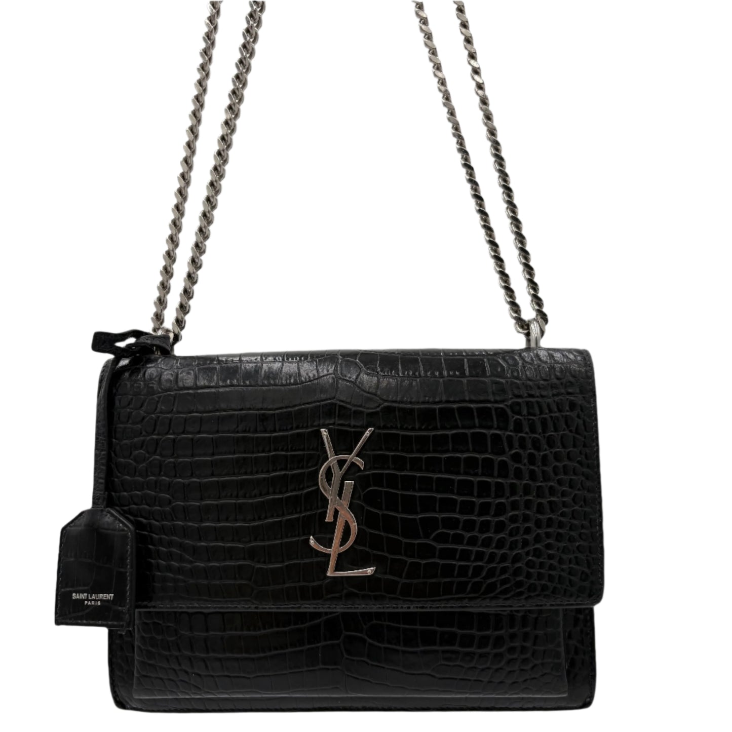 Saint Laurent Sunset Medium Croc-Embossed Crossbody Bag