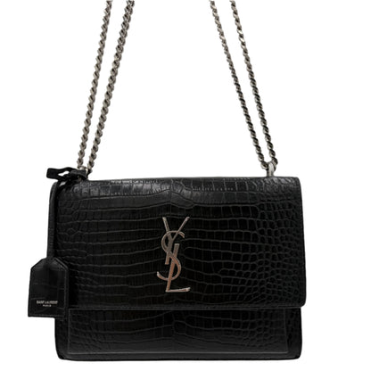 Saint Laurent Sunset Medium Croc-Embossed Crossbody Bag