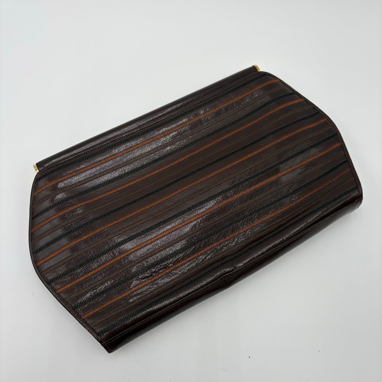 1970's Fendi Zig Zag Stitch Leather Clutch