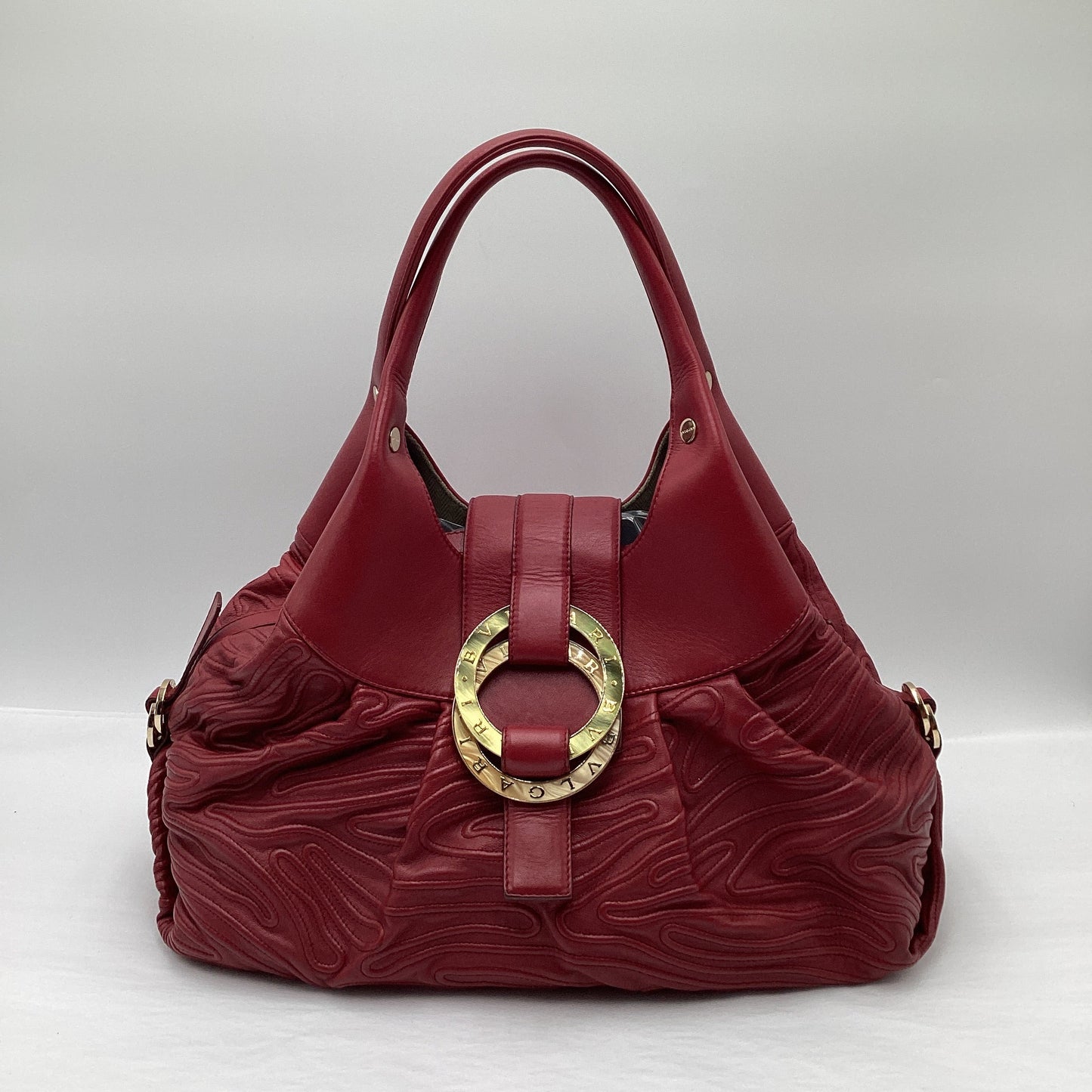 Bulgari Chandra Leather Handbag Burgundy