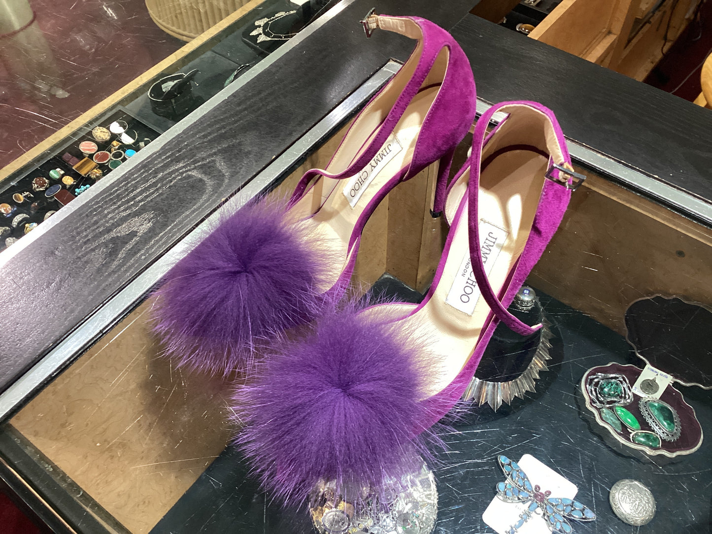 Jimmy Choo Ankle Strap Pumps With Fur